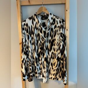 Worthington Women’s Long Sleeve Front Tie Leopard Print Blouse Size L